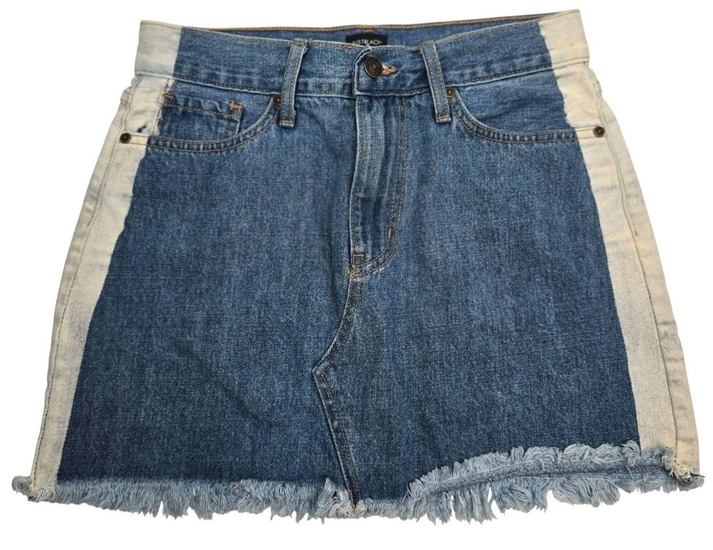 Just Black Mini Skirt Small Blue Denim Fringe Raw Hem Y2k Short